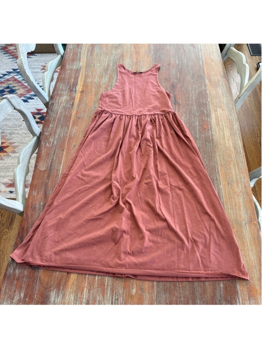Zara Terracotta Sleeveless Knit Maxi Dress S - Racerback Gathered Waist Rust